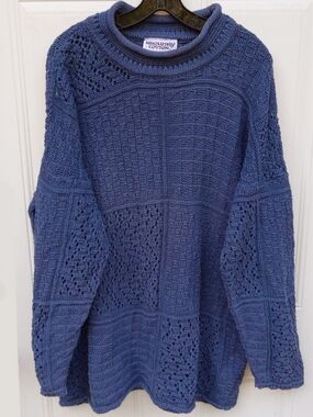 Vintage Absolutely Cotton Blue Textured Knit Crewneck Sweater Oversized Large